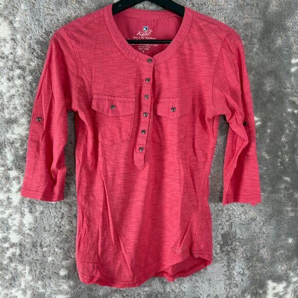 Kuhl Tops - Kuhl Sz S Casual Pink 3/4 Sleeve Henley Top Roll Sleeves Pockets Outdoor Hiking